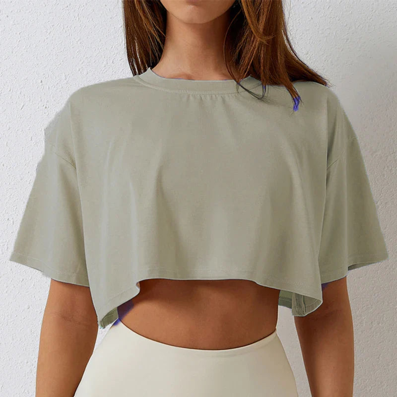 Cotton Women Short Sleeve Dance Running Clothes Yoga Fitness Crop Top  Navel Baring New Sport T-shirt Loose Gym Workout Shirts