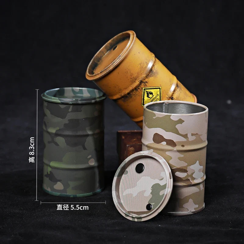 Iron Mini Oil Drum Model Chemistry Oil Drum Model Car Model Desktop Decoration Storage Box War Games Scene Model for Xmas Gifts
