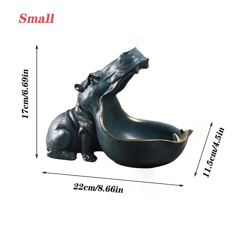 Home Decor Hippo Statue Sculpture Figurine Key Candy Storage Ornaments Container Decoration Table Decoration Accessories Gift