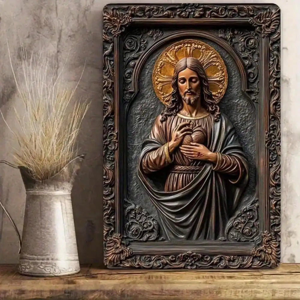 Sacred Heart Jesus Metal Wall Art, Religious Home Decor, Catholic Gift, Christian Relief Sculpture