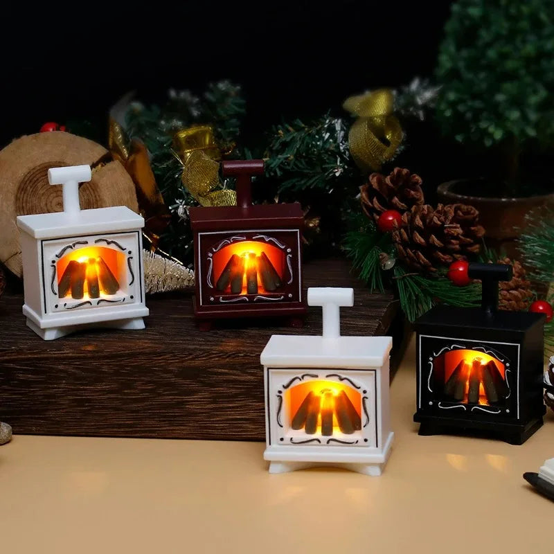 LED Dollhouse Mini Fireplace Glowing Stove Model House Furniture Kitchen Life Scene Decoration Toys Bedroom Bedside Night Light