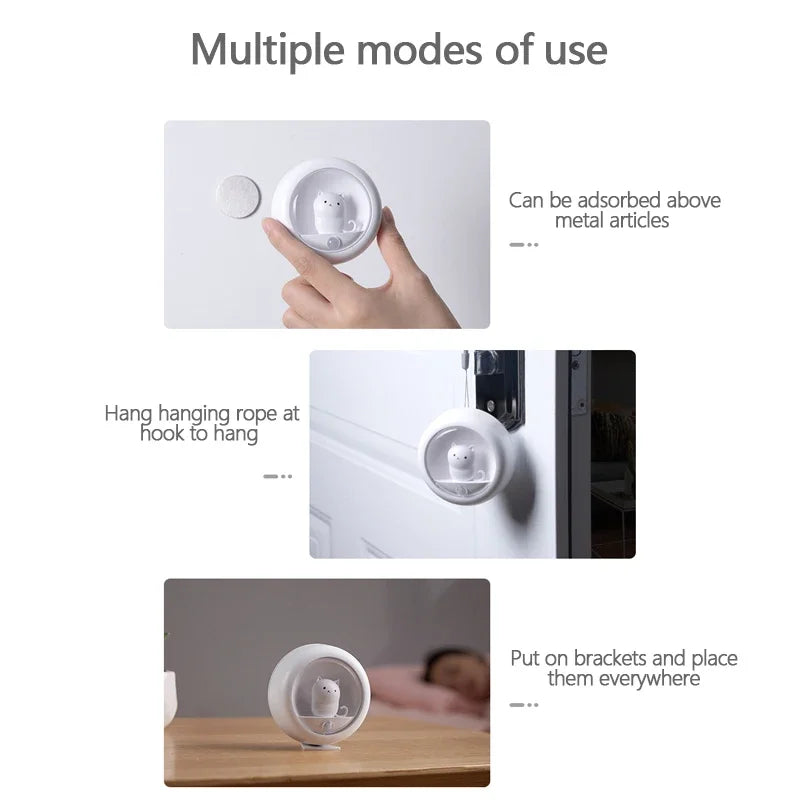 Smart LED Night Light Creative Cat Motion Sensor USB Rechargeable Lamp Decor Cabinet Wall Hanging Lamp for Kid Bedroom Cute