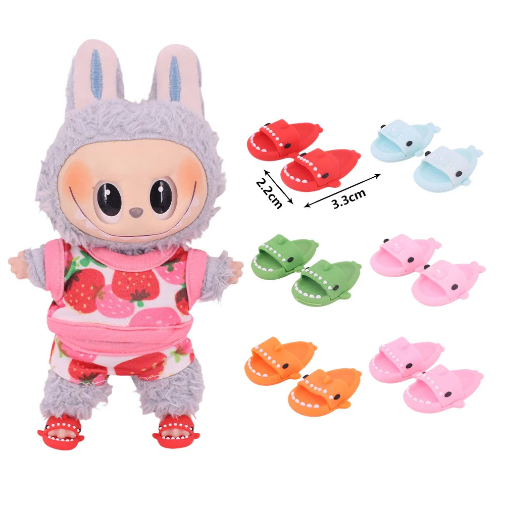 For Labubu Doll Clothes Swimsuit Cute Shark Slippers 15-17Cm Plush Doll Glasses Straw Hat,For labubu Accessories Holiday Gifts