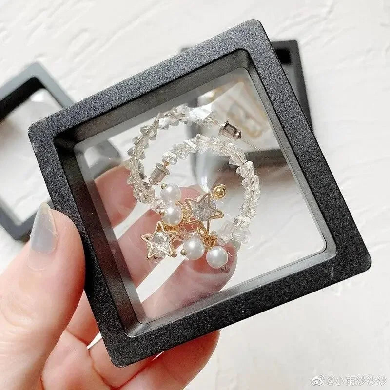 20Pcs Clearview 3D Floating Display Cases Dustproof Acrylic Jewelry Storage Box with Elastic Film Transparent Hanging Organizer