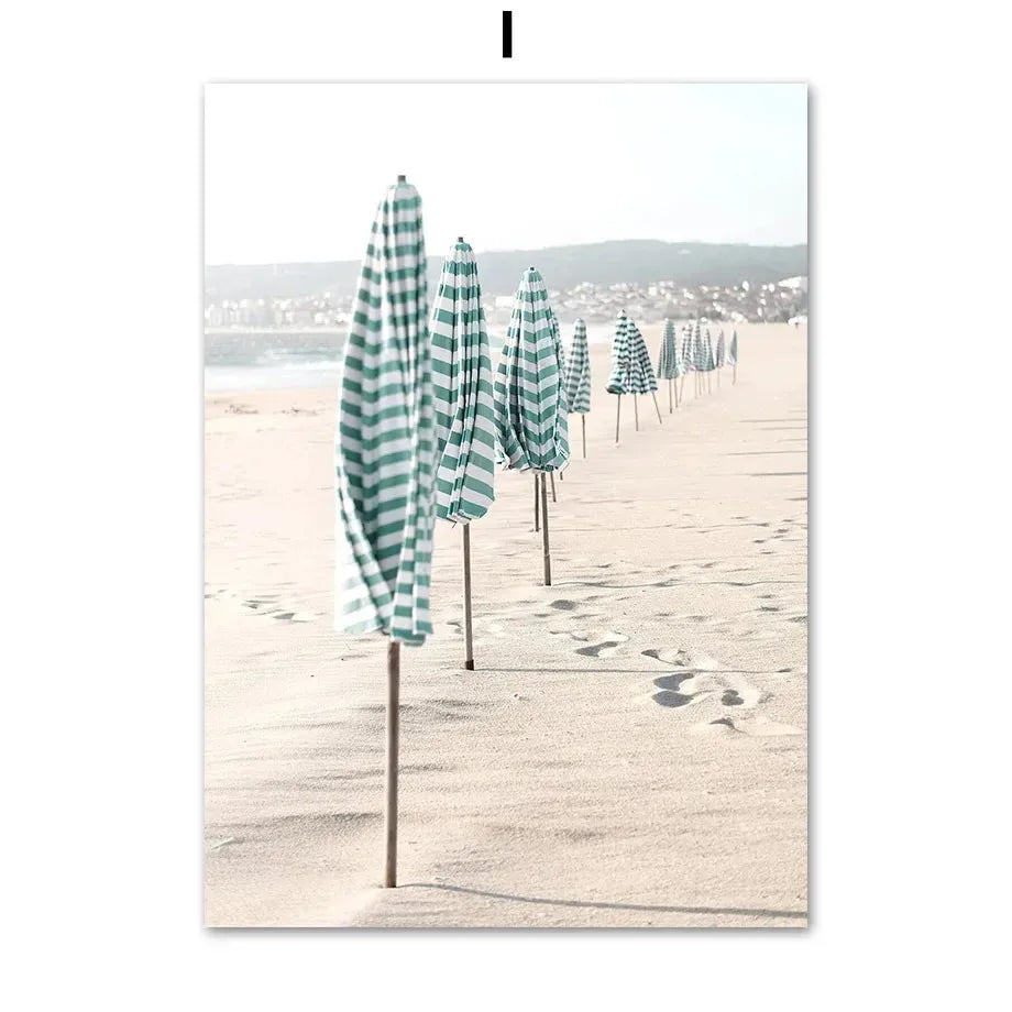 Surfboard Seagull Beach Umbrella Blue Sea Wall Art Canvas Painting Nordic Posters And Prints Wall Pictures For Living Room Decor