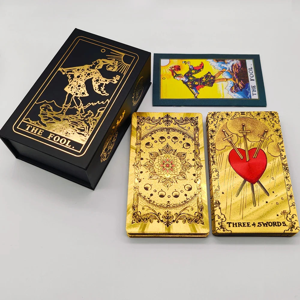 Gold Foil Tarot Plastic Cards Rose Pink Oracle Waterproof Card Deck Mysterious Board Game Divination Cards