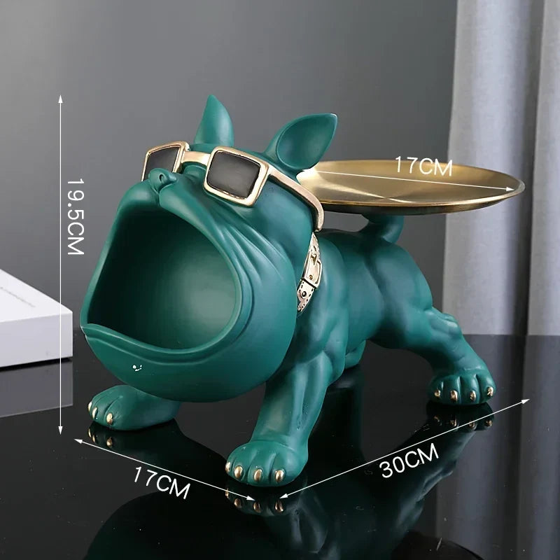 30cm/11.8inch Home Decor Bulldog Figurine Dog Statue Key Storage Box Animal Ornament Resin Craft Art Figurine Puppy Sculpture
