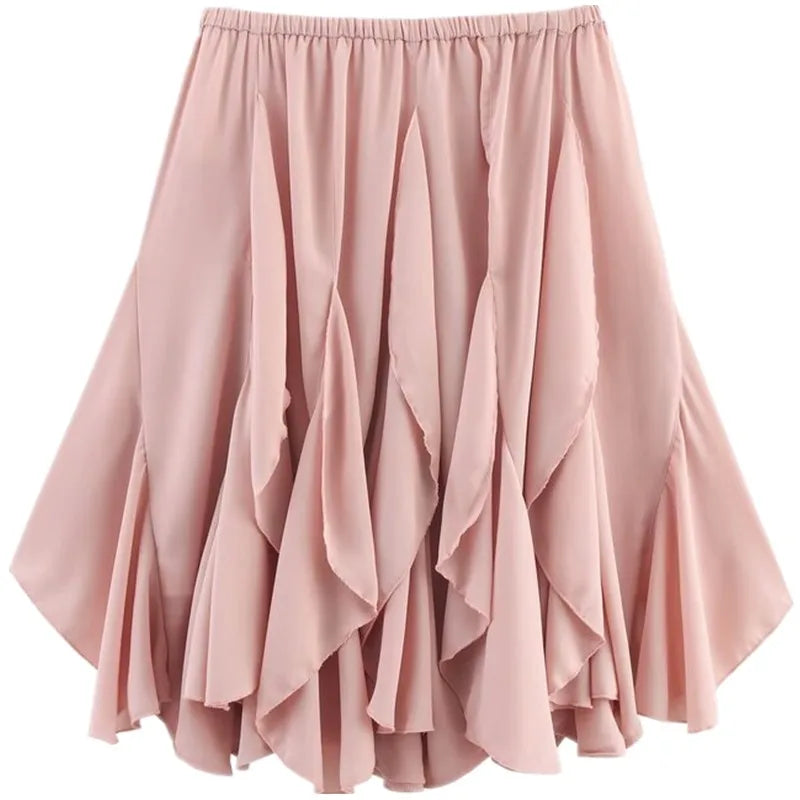 Mid-Length Women's Skirt 2025 Summer New Sle Decorative Layered Design Mid-Waist A-Line Skirt Faionable Ladies Skirt