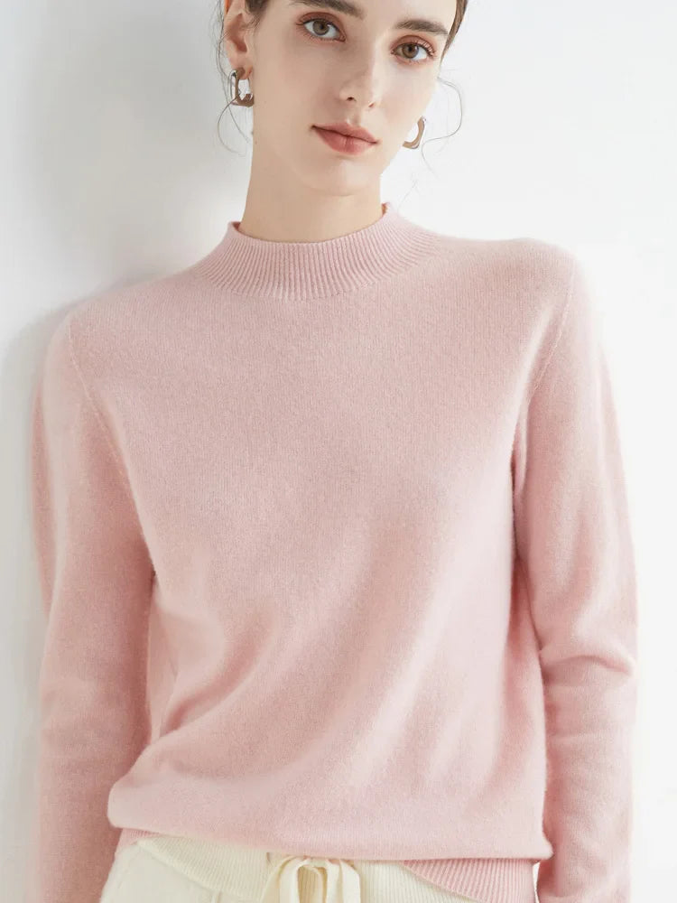 AOSSVIAO 2026 Autumn Winter Solid Mock-neck Pullover Women Sweater for Casual Knitwear Female Clothing Basic Soft Tops