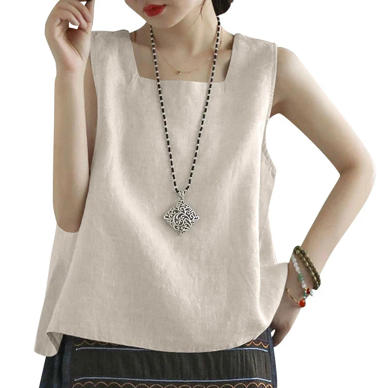 ZANZEA Summer Tanks Tops Women Square Neck Sleeveless Blouse Elegant Cotton Shirt Casual Solid Holiday Beach Blusas Female Tunic