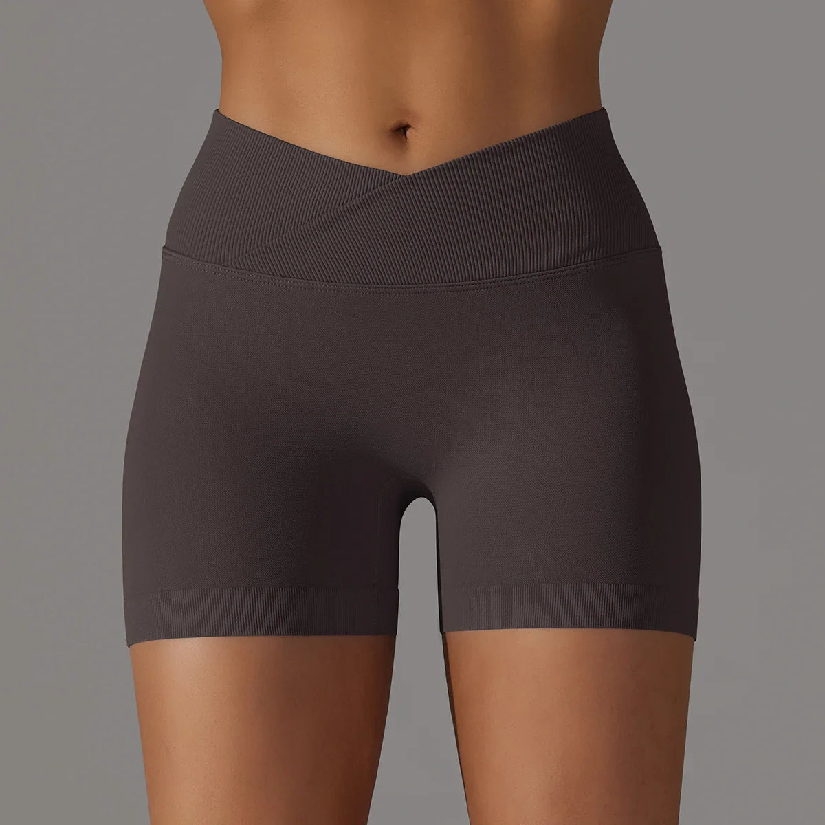 Women's sporty shorts with cross-waistband, yoga shorts, for gym workout, running, hip-enhancing,high-waisted yoga shorts.
