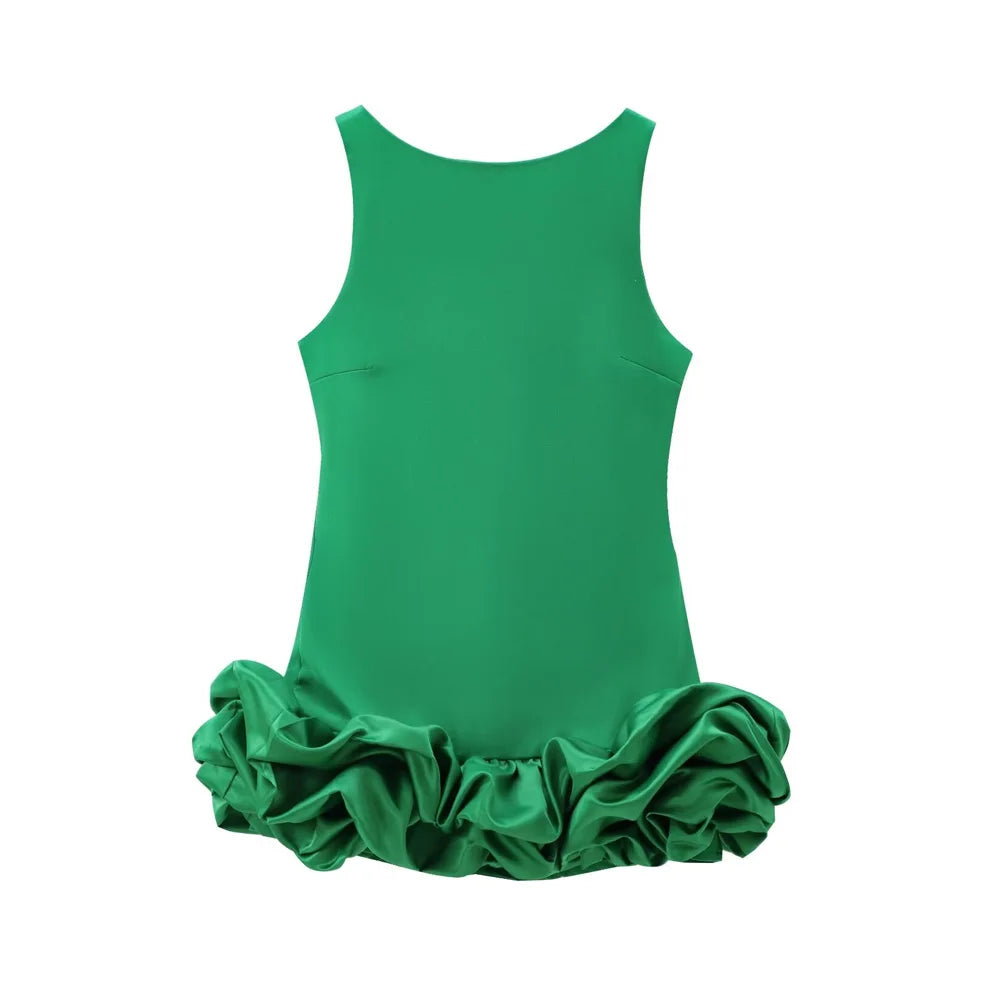 Women's Patchwork Voluminous Mini Dress, O-Neck, Backless With Zipper, Female Dresses, Sexy Fashion
