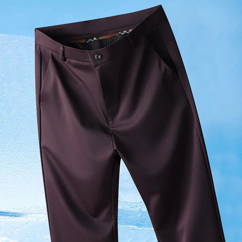 29-42 Men's Summer Pants Thin Straight Stretch Casual Pants with No Trace No Ironing Fabric Silky and Cool Feeling