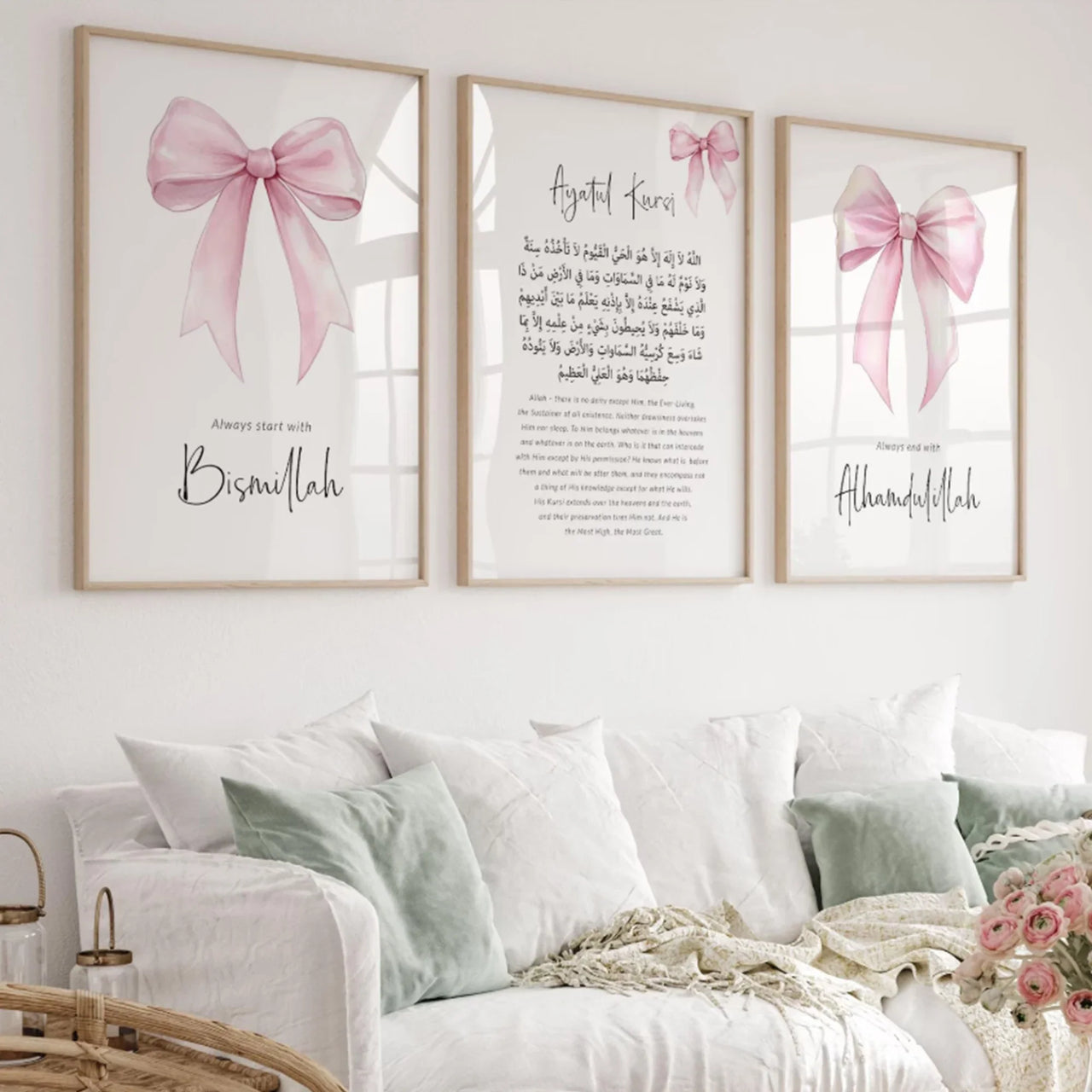 Girly Pink Bow Islamic Muslim Nursery Girls Wall Art Print Canvas Painting Poster Picture For Living Room,Bedroom Home Decor