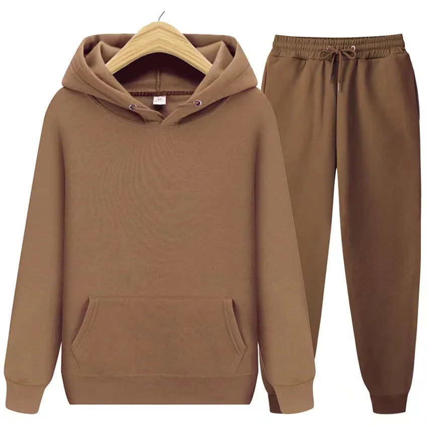2025 New Men's Autumn/Winter Collection Solid Color Hoodie+Pants Two Piece Fashion Casual Sports Set Size s-3XL