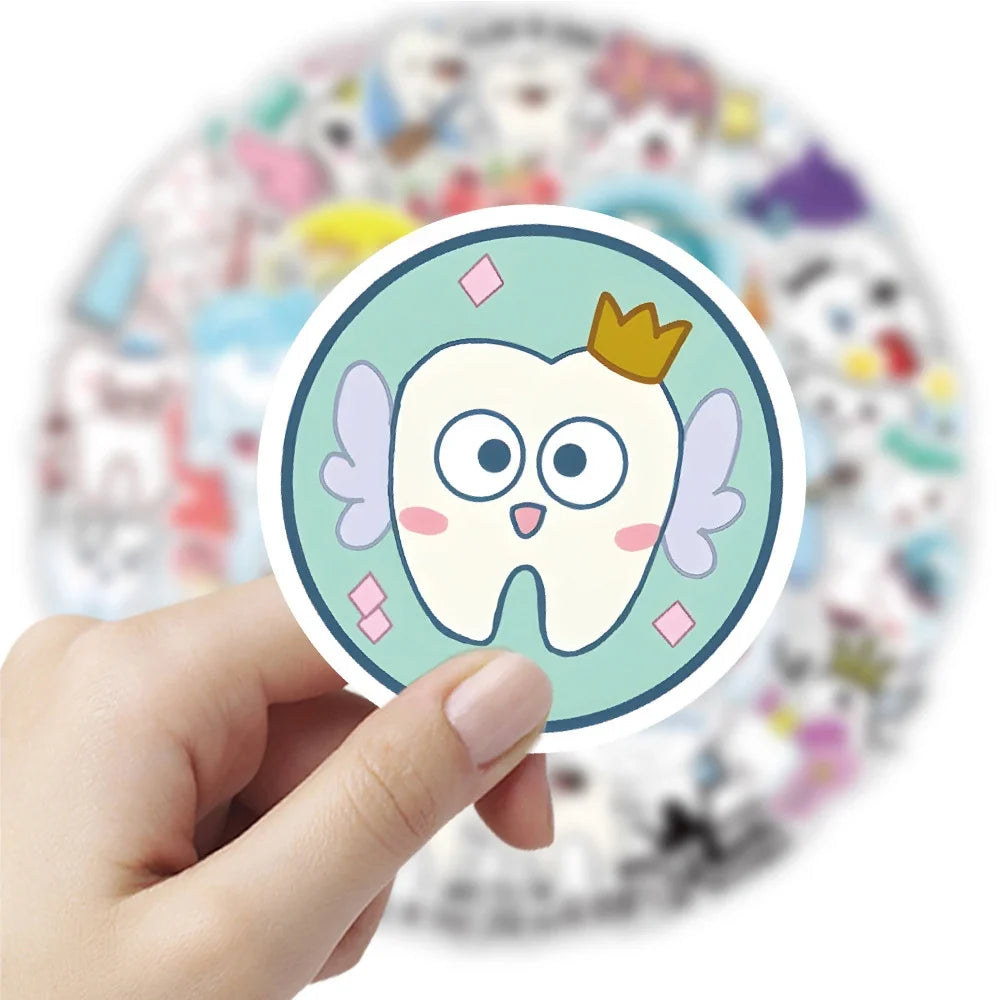10/30/50pcs Funny Cute Cartoon Tooth Stickers Graffiti Decals Laptop Scrapbook Phone Suitcase Car Decoration Waterproof Sticker
