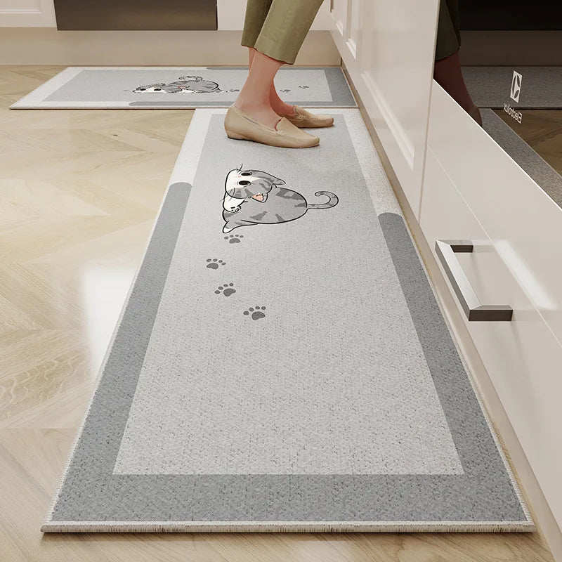 VIKAMA 1/2PC Cartoon Easy To Manage Kitchen Floor Mat Home Long Crystal Velvet Carpet Dirt Resistant and Non-Slip Floor Mat