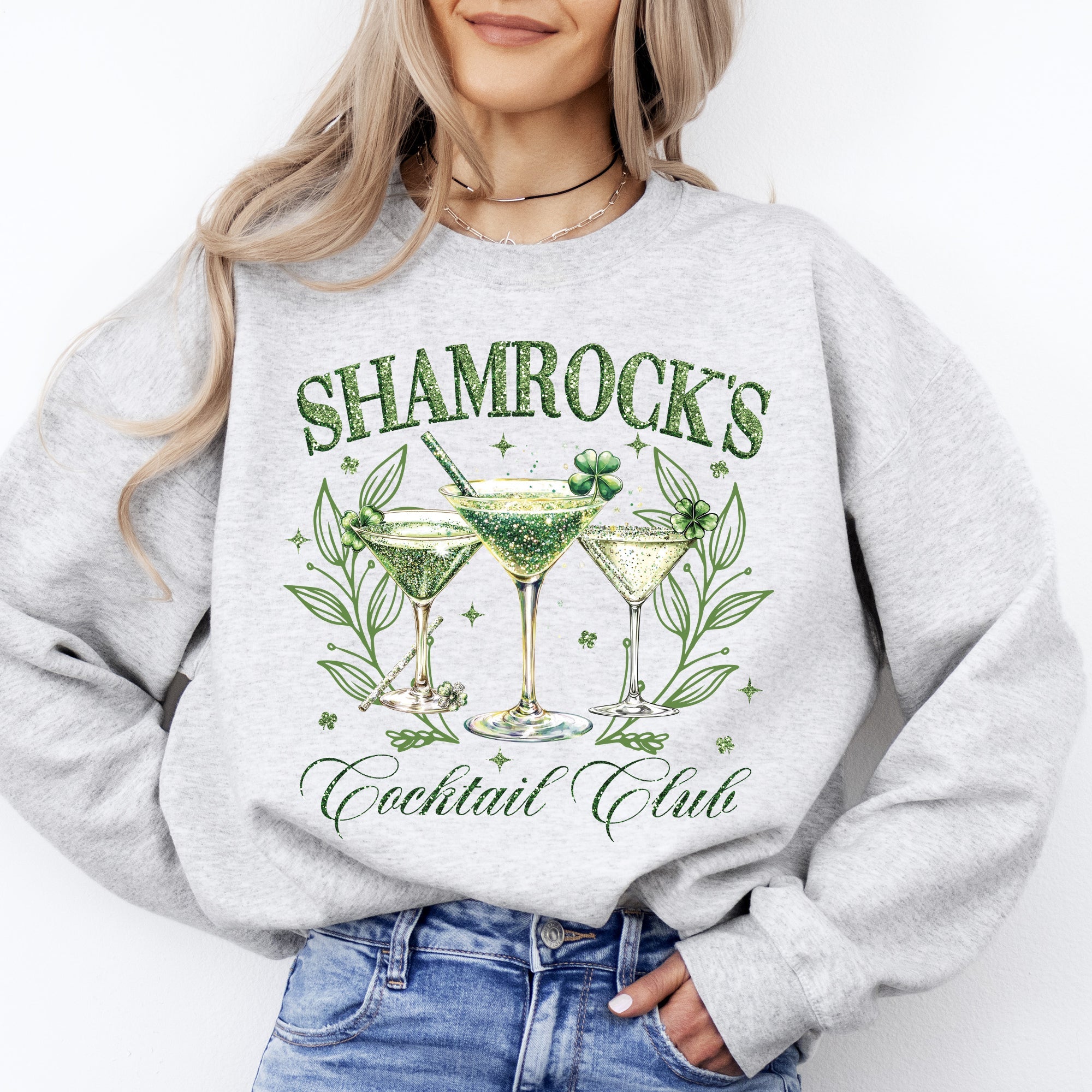 Shamrock's Cocktail Club St Patrick's Day Shamrock Clover Leprechaun Celebration Sweatshirt