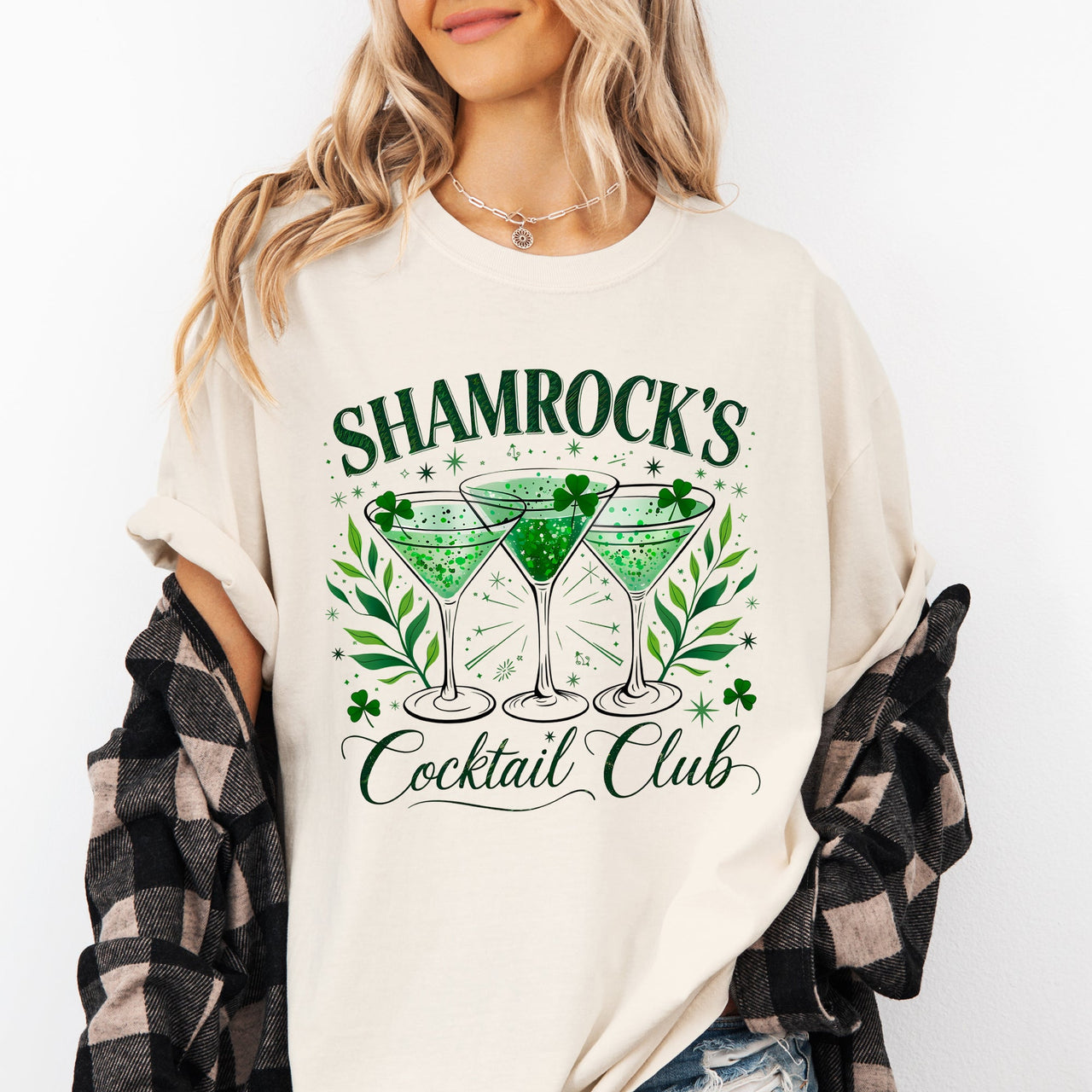 Shamrock's Cocktail Club St Patrick's Day Shamrock Clover Leprechaun Edition Comfort Colors Tee