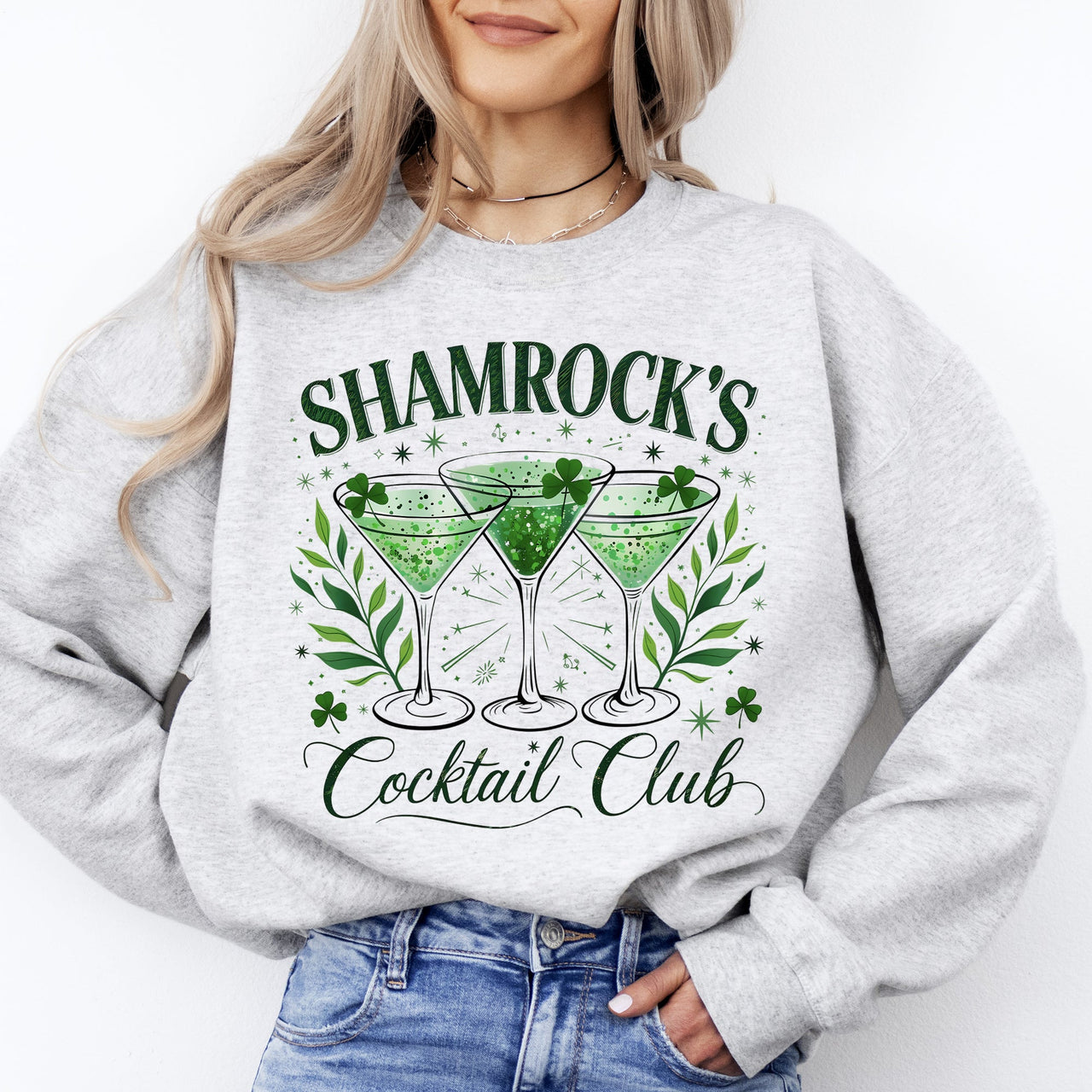 Shamrock's Cocktail Club St Patrick's Day Shamrock Clover Lucky Leprechaun Sweatshirt