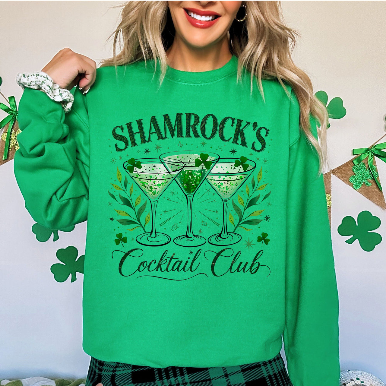 Shamrock's Cocktail Club St Patrick's Day Shamrock Clover Lucky Leprechaun Sweatshirt
