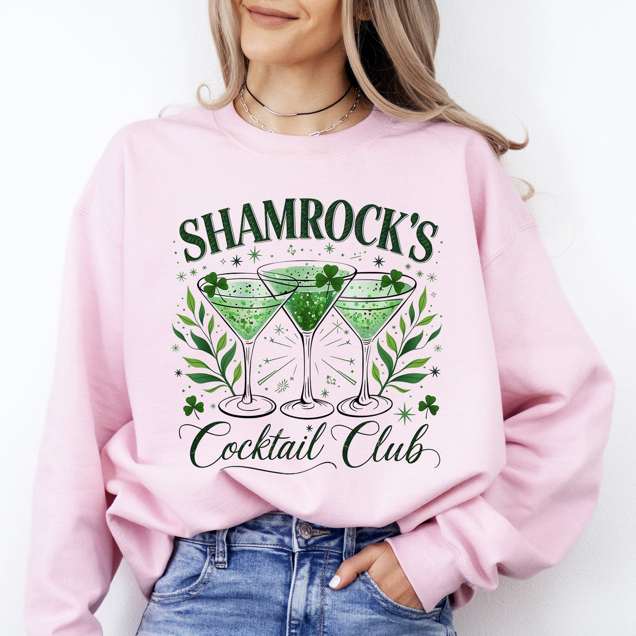 Shamrock's Cocktail Club St Patrick's Day Shamrock Clover Lucky Leprechaun Sweatshirt