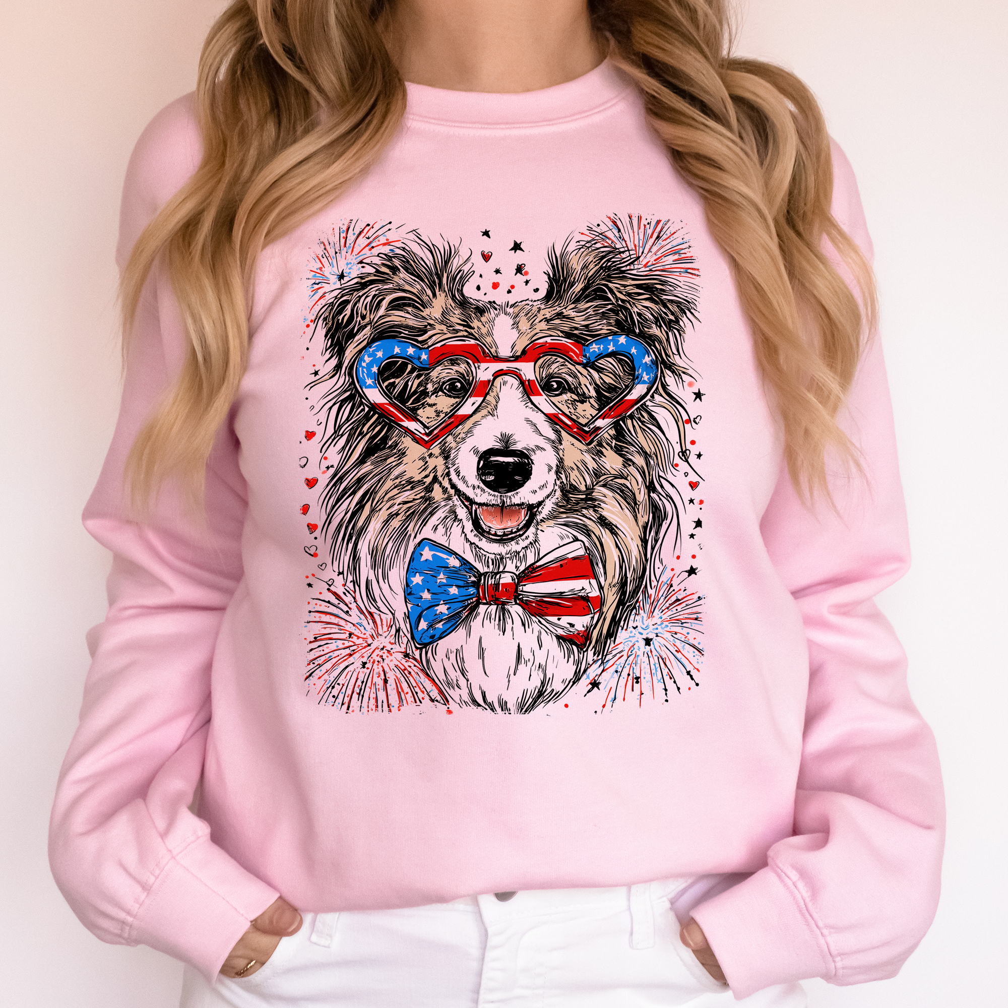 Sheltie Shetland Sheepdog Patriotic American Pet Lover USA 4th Of July Sweatshirt