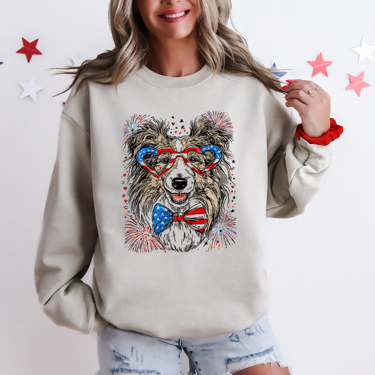 Sheltie Shetland Sheepdog Patriotic American Pet Lover USA 4th Of July Sweatshirt