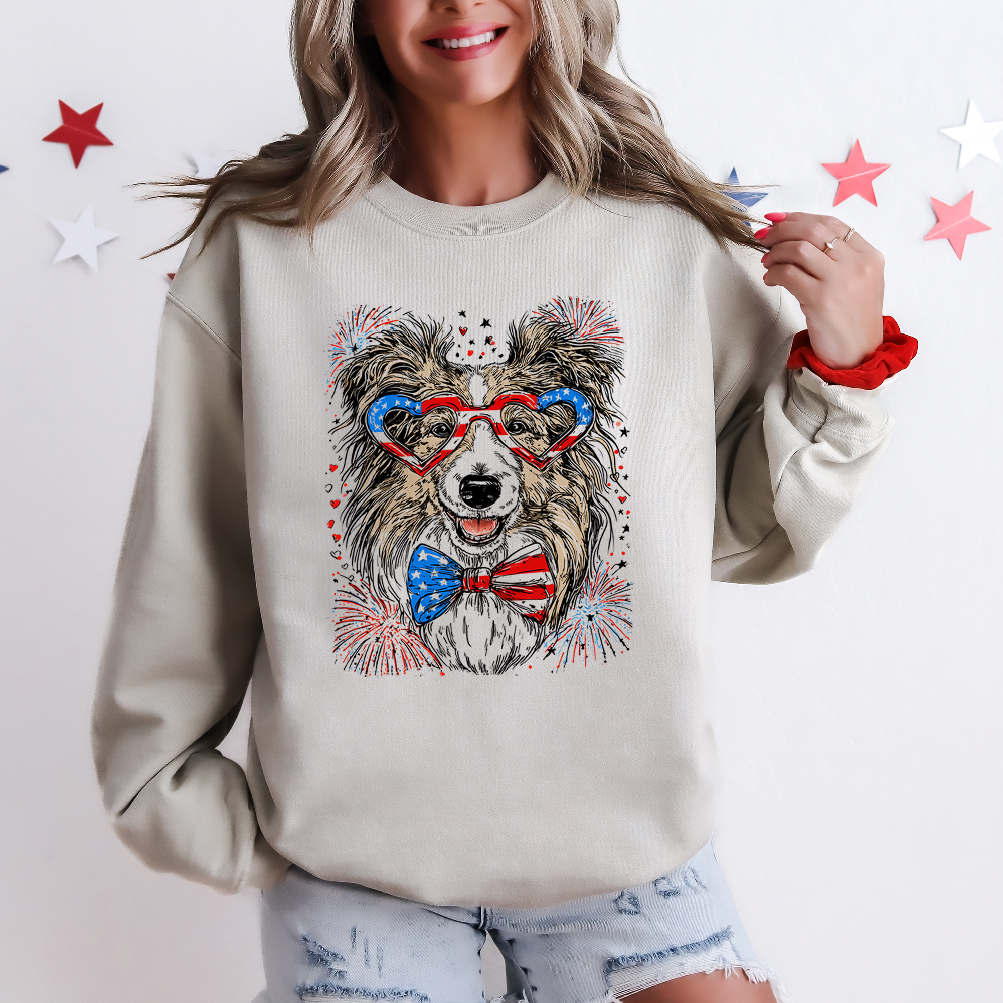 Sheltie Shetland Sheepdog Patriotic American Pet Lover USA 4th Of July Sweatshirt