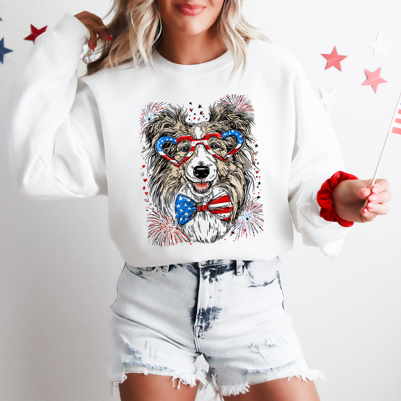 Sheltie Shetland Sheepdog Patriotic American Pet Lover USA 4th Of July Sweatshirt
