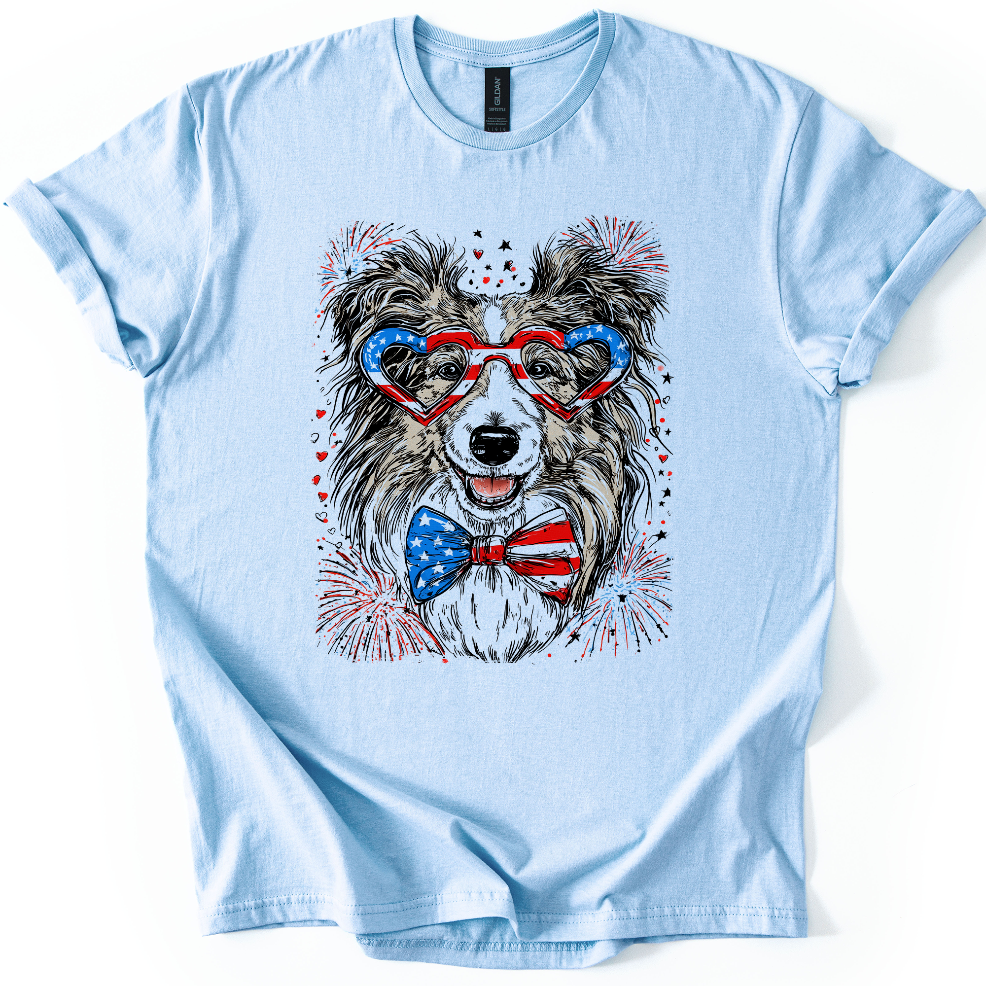 Sheltie Patriotic Dog USA Flag Fourth Of July Pet Lover Shetland Sheepdog Graphic Tee