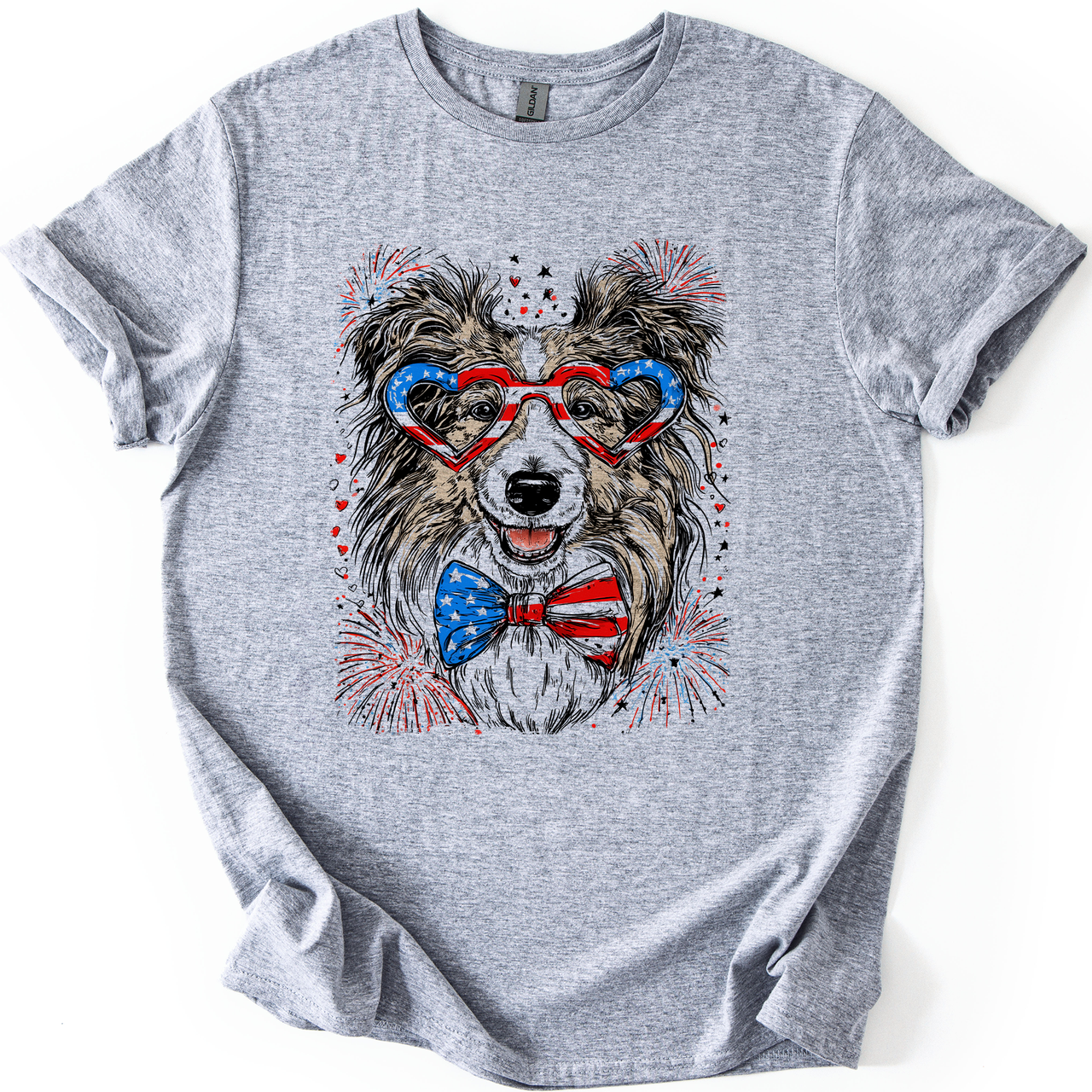 Sheltie Patriotic Dog USA Flag Fourth Of July Pet Lover Shetland Sheepdog Graphic Tee