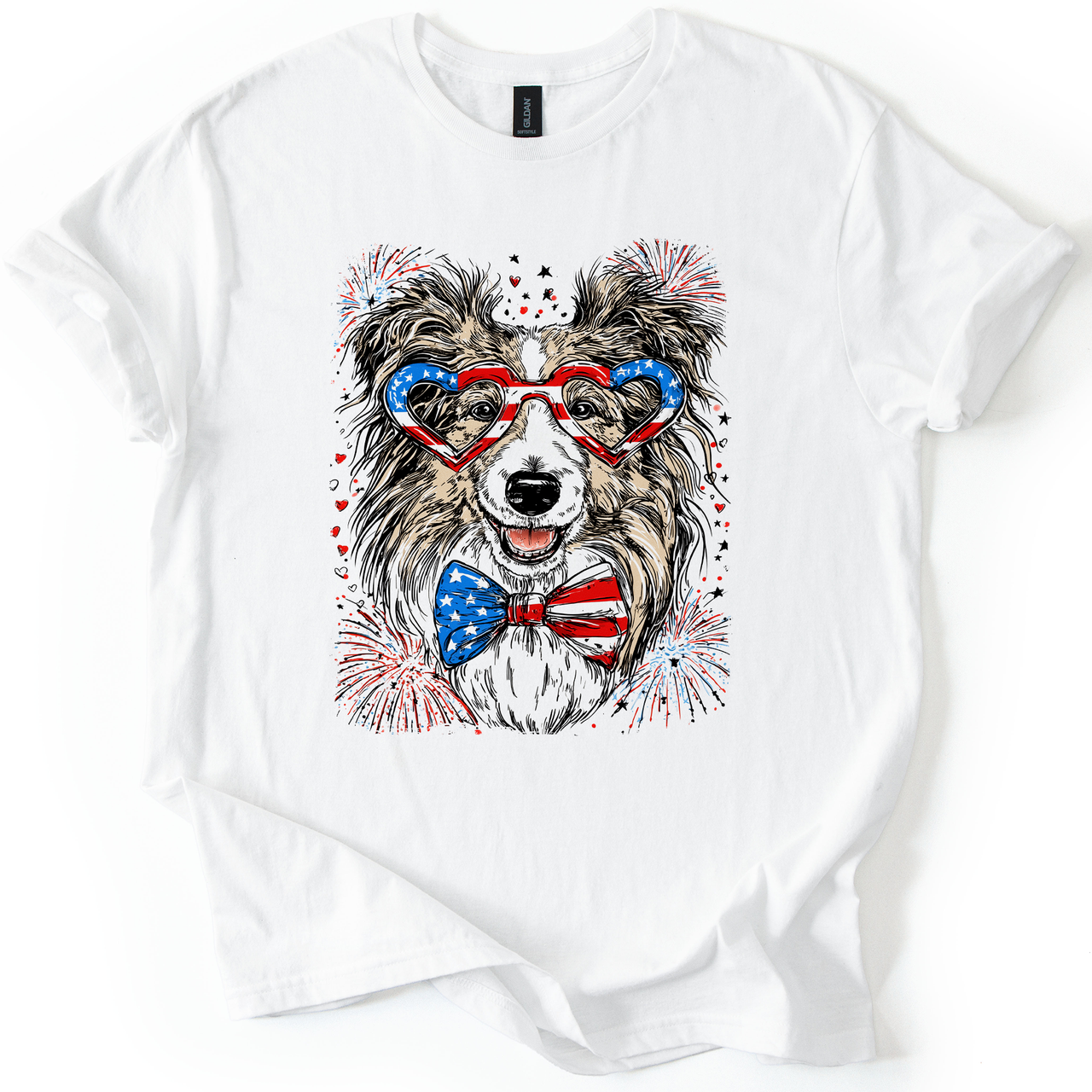 Sheltie Patriotic Dog USA Flag Fourth Of July Pet Lover Shetland Sheepdog Graphic Tee