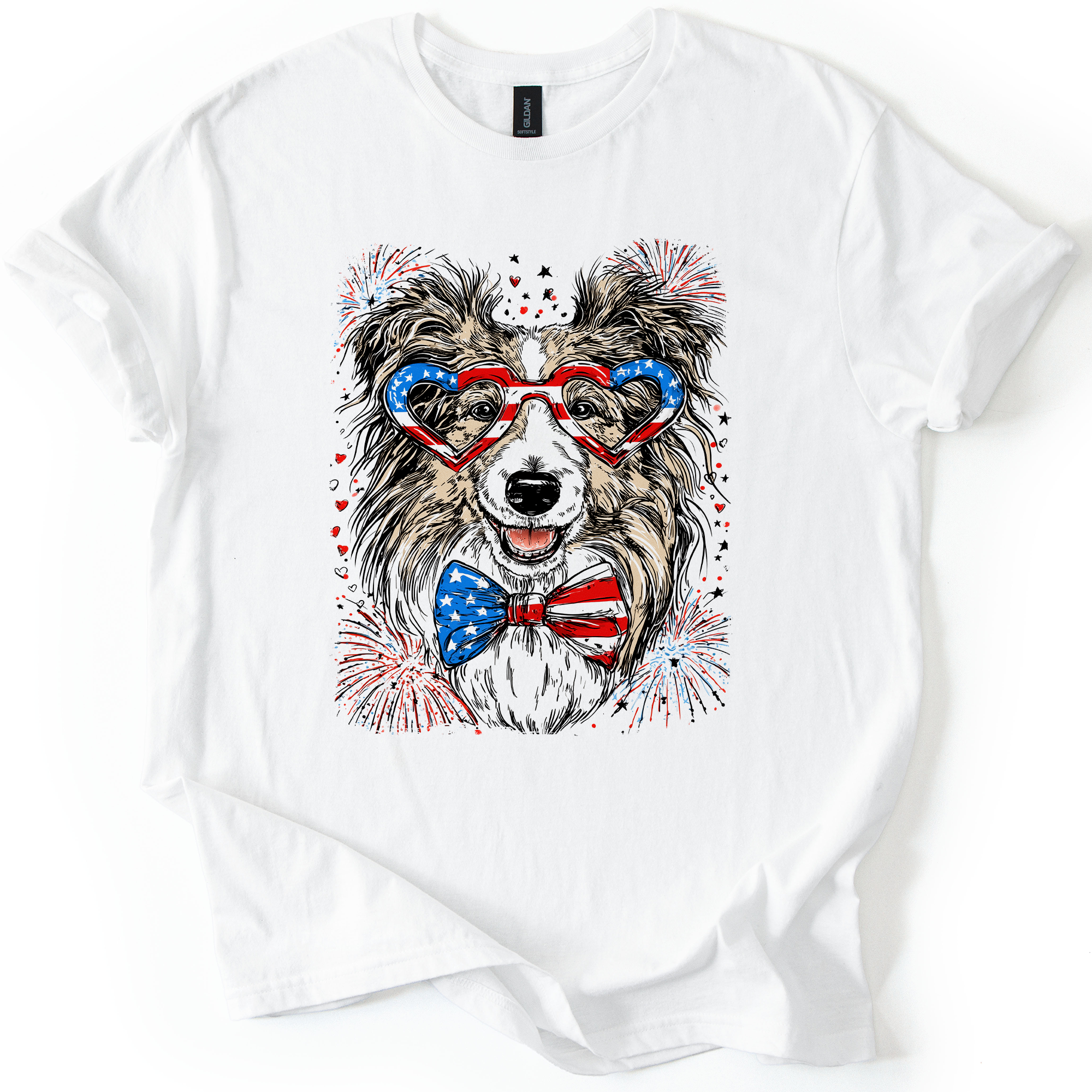 Sheltie Patriotic Dog USA Flag Fourth Of July Pet Lover Shetland Sheepdog Graphic Tee