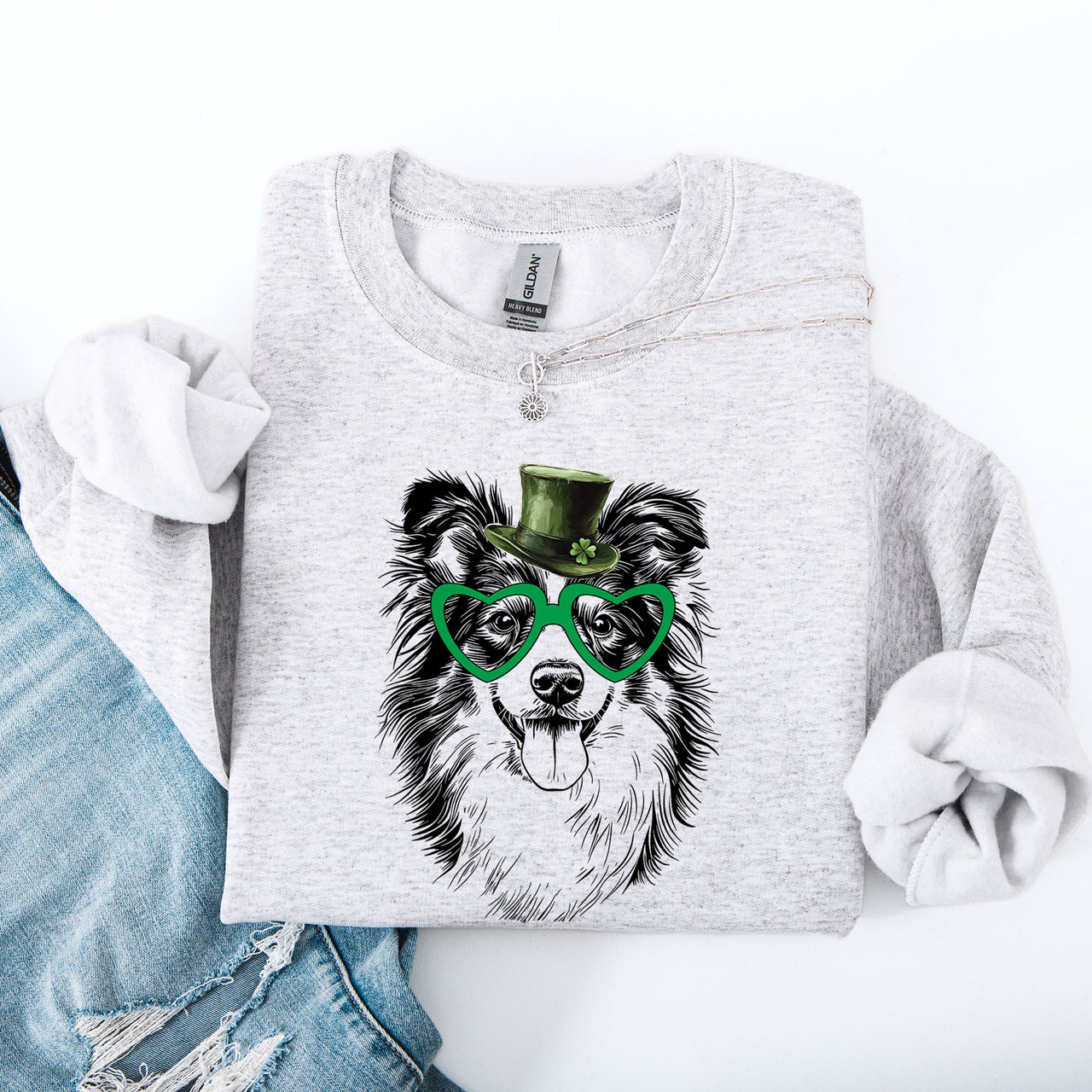 Sheltie Shetland Sheepdog Adorable Dog St Patrick's Day Lucky Irish Cozy Sweatshirt
