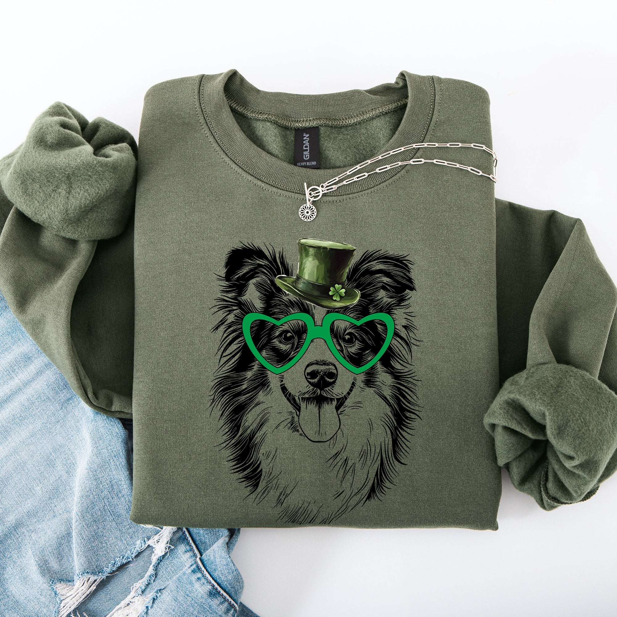 Sheltie Shetland Sheepdog Adorable Dog St Patrick's Day Lucky Irish Cozy Sweatshirt
