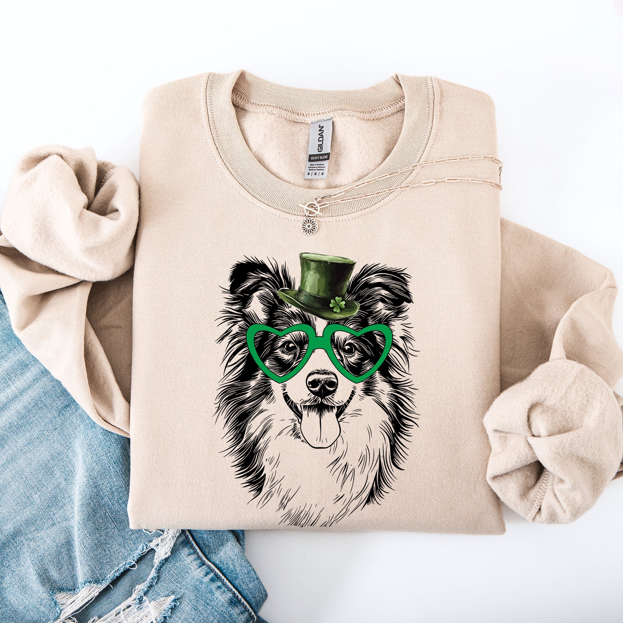 Sheltie Shetland Sheepdog Adorable Dog St Patrick's Day Lucky Irish Cozy Sweatshirt