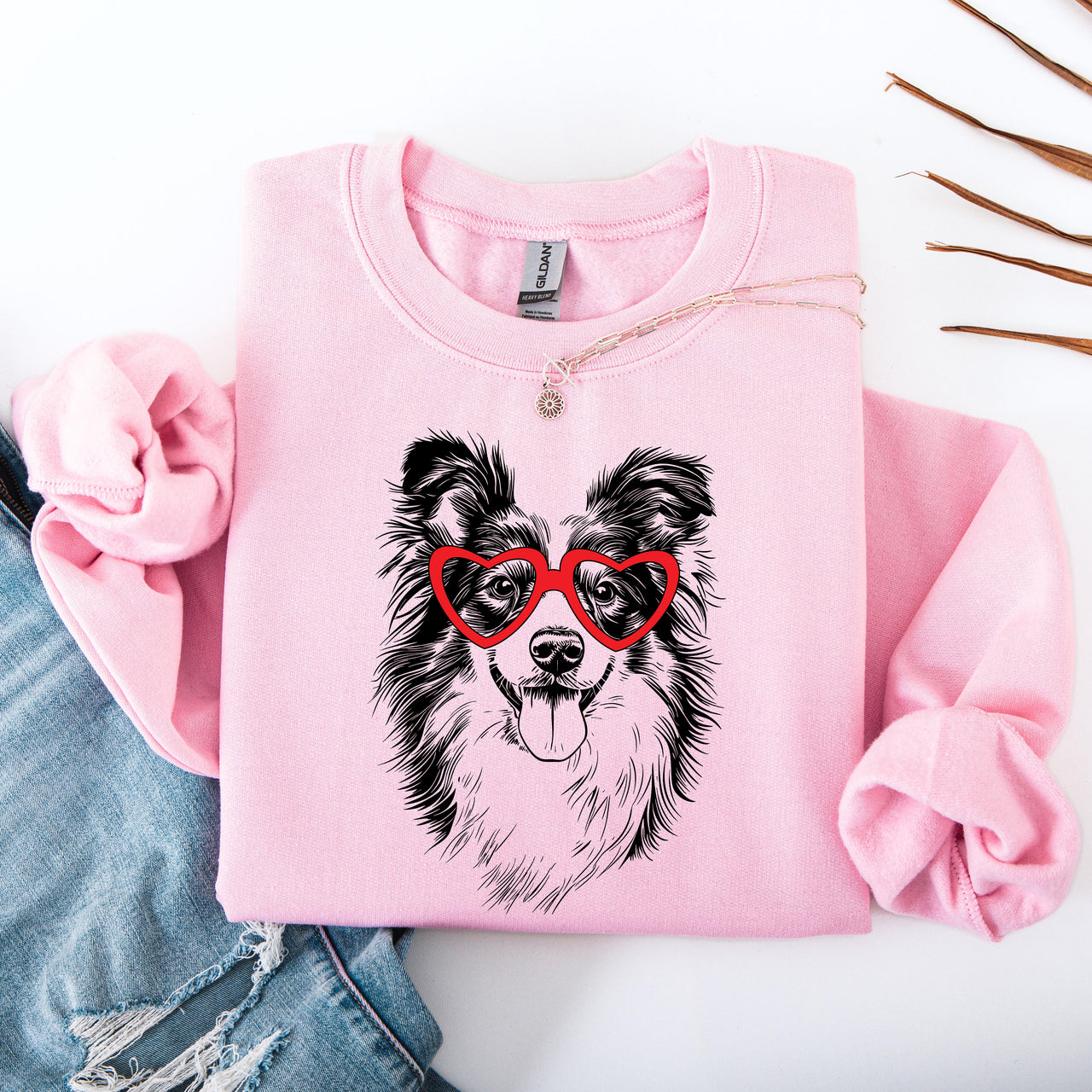 Sheltie And Shetland Sheepdog Dog Lover Portrait Silhouette Cozy Cotton Sweatshirt