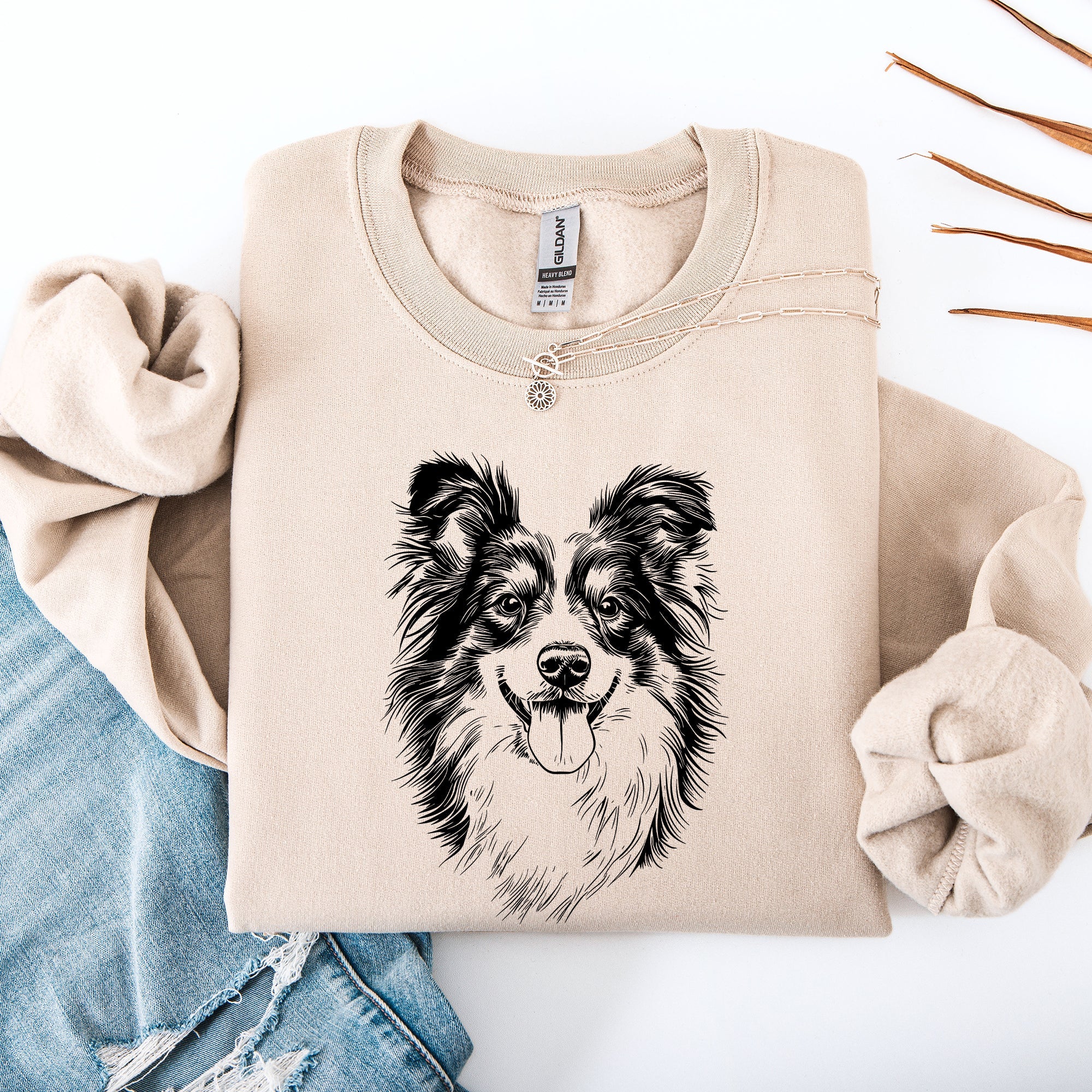 Sheltie And Shetland Sheepdog Dog Lover Portrait Silhouette Cozy Cotton Sweatshirt