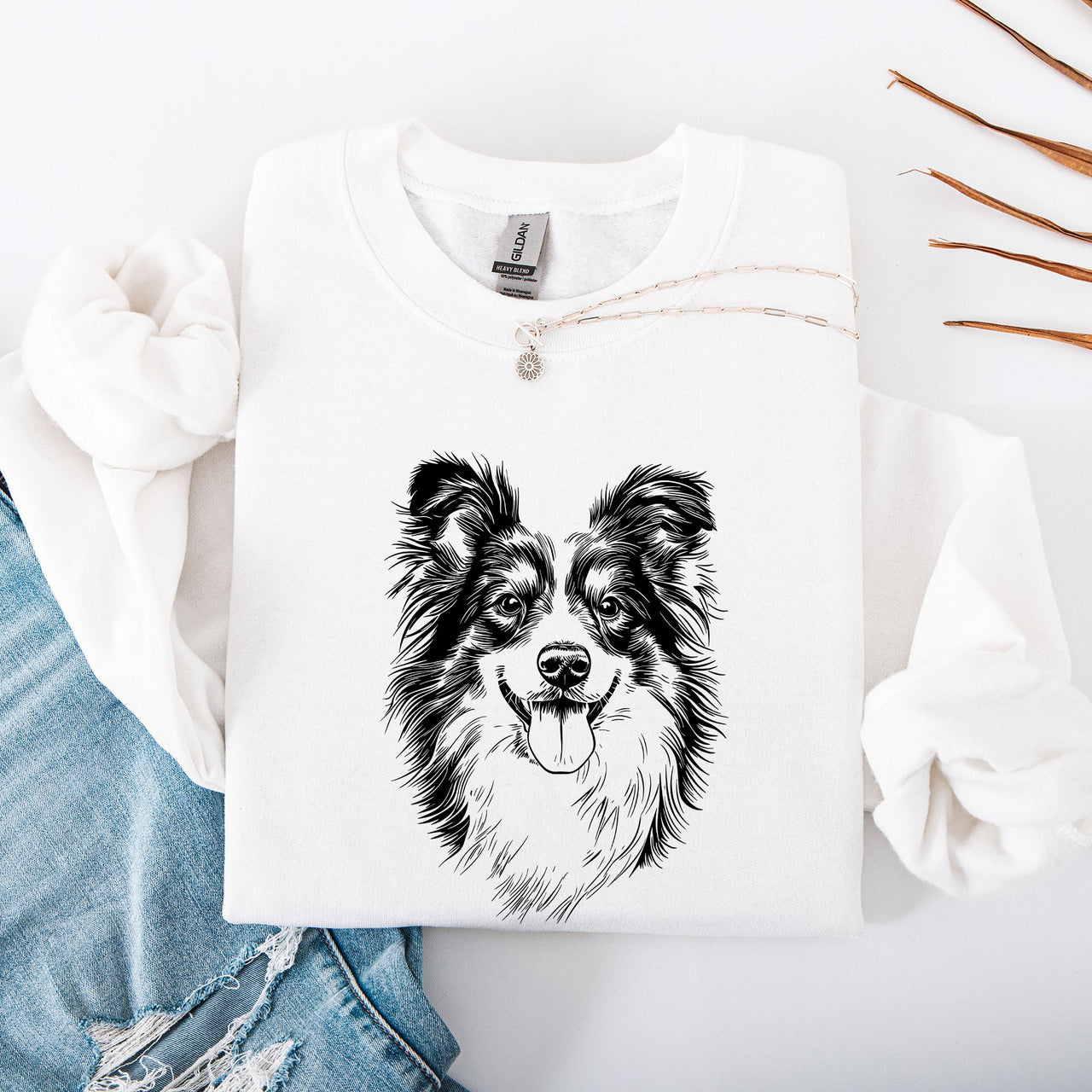 Sheltie And Shetland Sheepdog Dog Lover Portrait Silhouette Cozy Cotton Sweatshirt