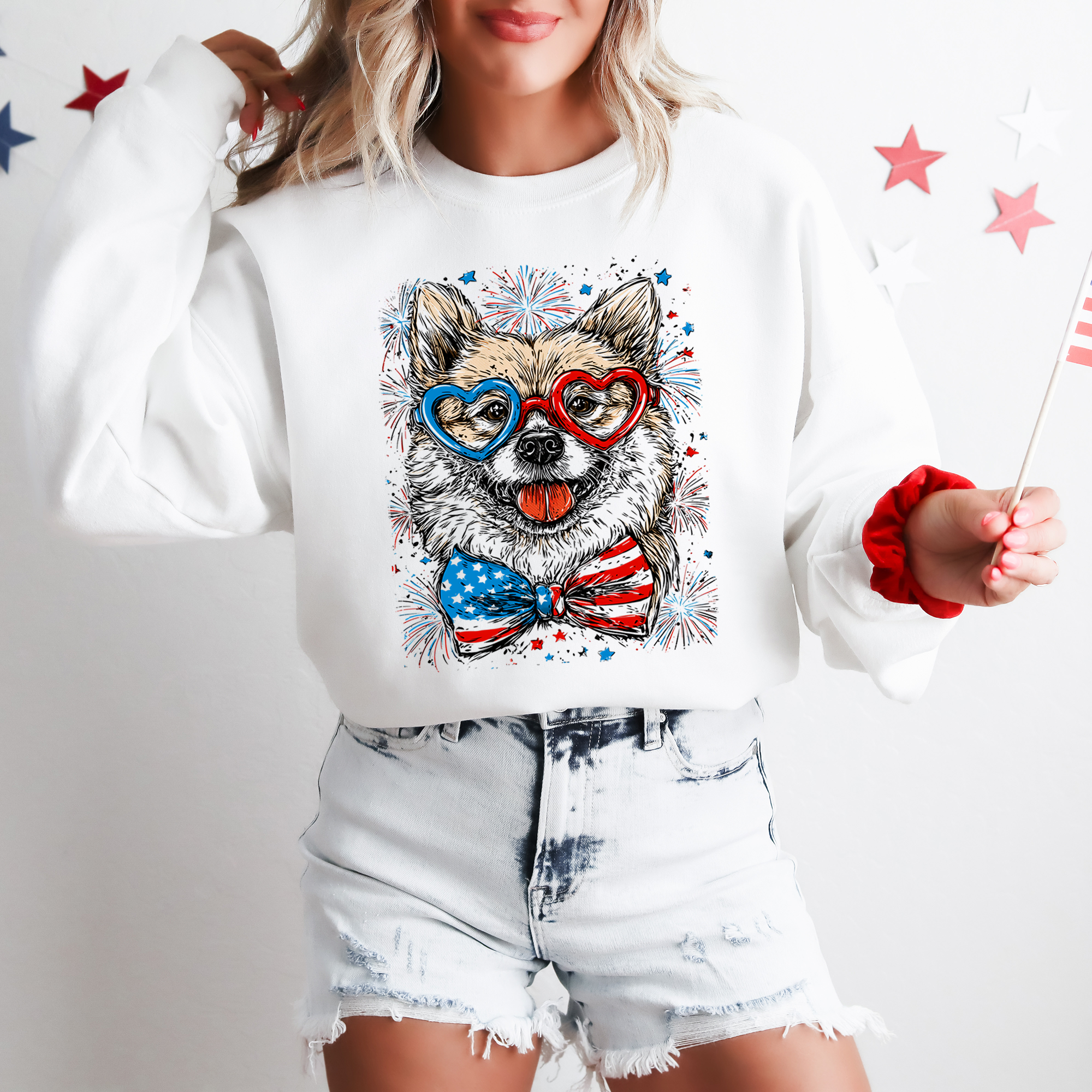 Shiba Inu Patriotic Dog USA Fourth Of July Pride Loyal Companion Graphic Sweatshirt