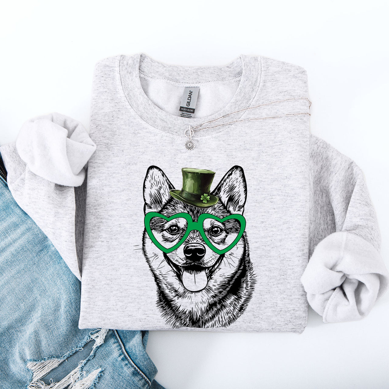 Shiba Inu Adorable Dog St Patrick's Day Lucky Irish Celebration Design Graphic Sweatshirt