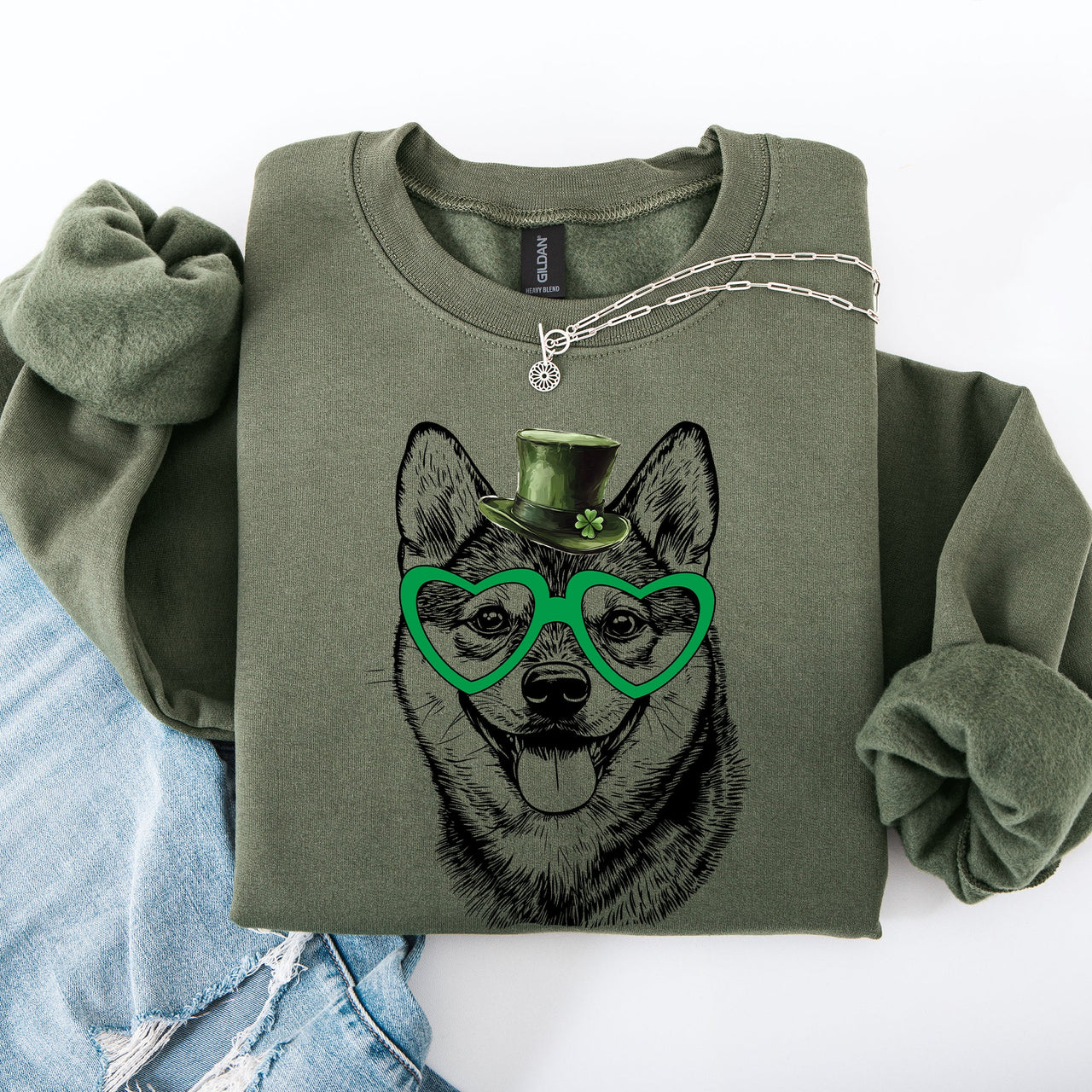 Shiba Inu Adorable Dog St Patrick's Day Lucky Irish Celebration Design Graphic Sweatshirt