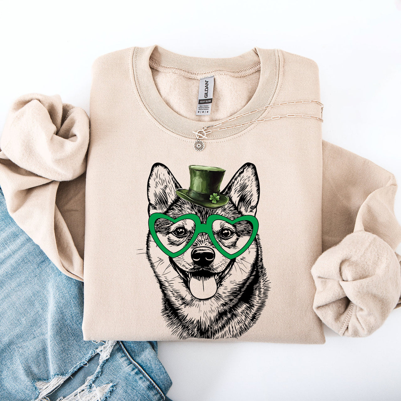 Shiba Inu Adorable Dog St Patrick's Day Lucky Irish Celebration Design Graphic Sweatshirt