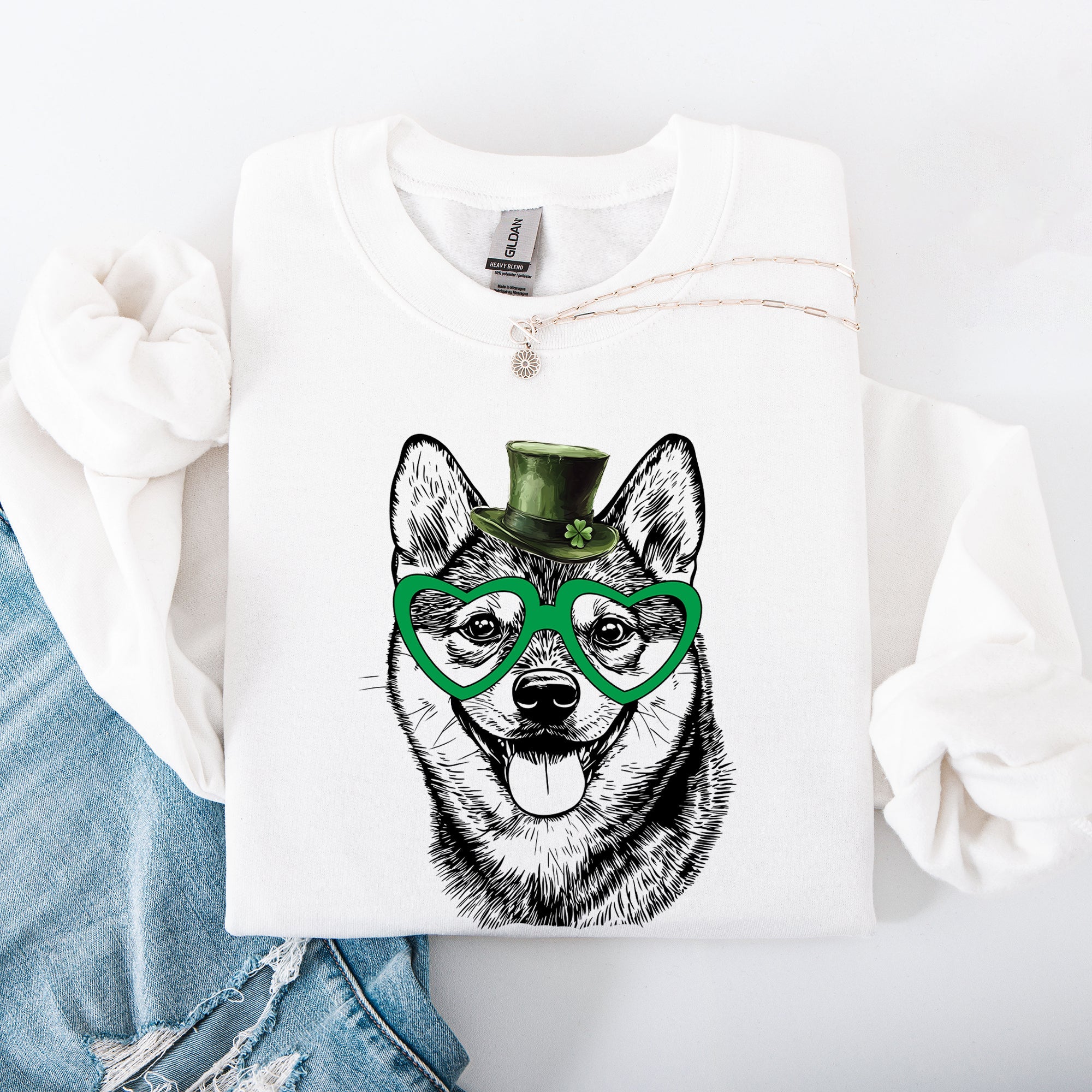 Shiba Inu Adorable Dog St Patrick's Day Lucky Irish Celebration Design Graphic Sweatshirt