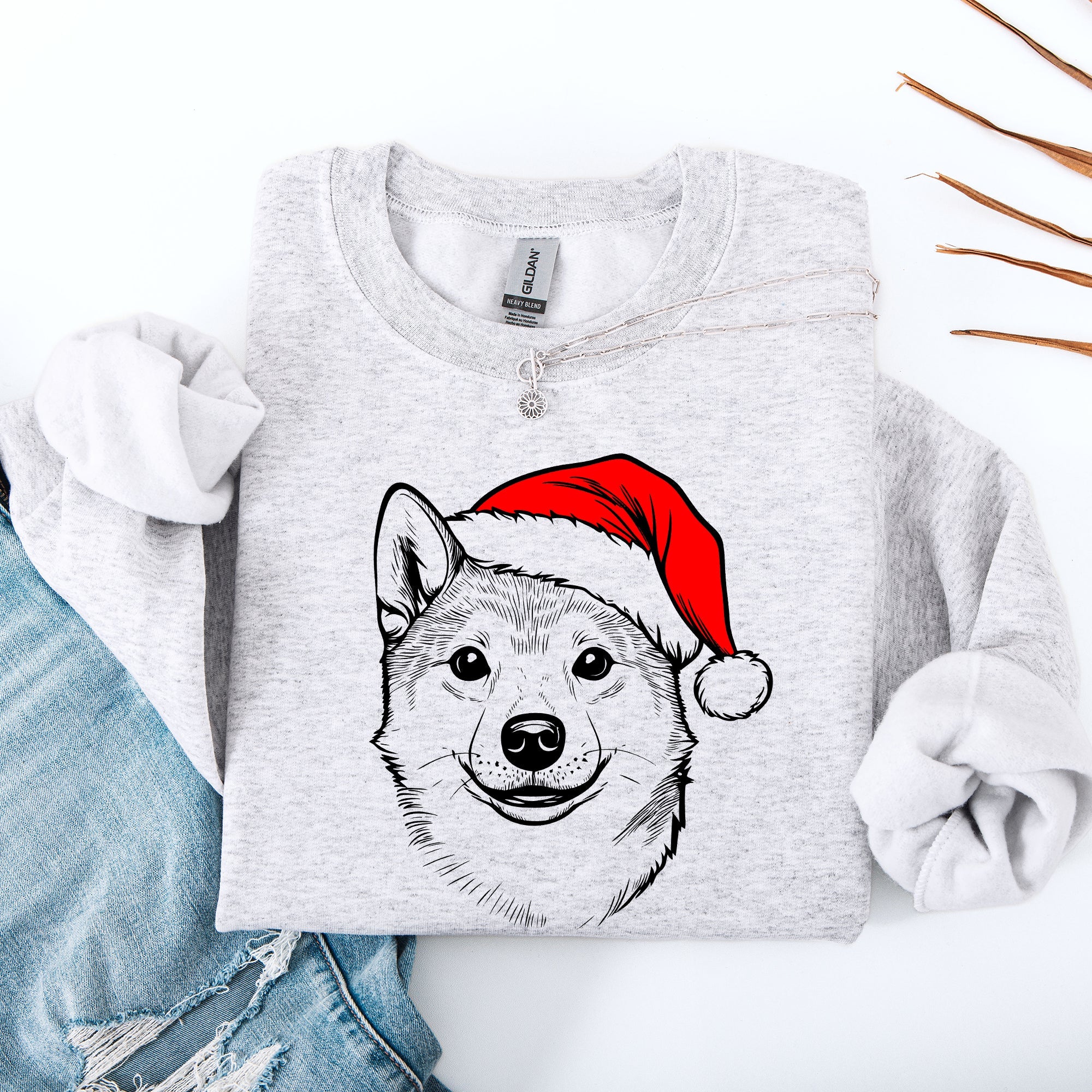 Shiba Inu Santa Claus Christmas Dog Lover Pet Portrait Holiday Joyful Sweatshirt