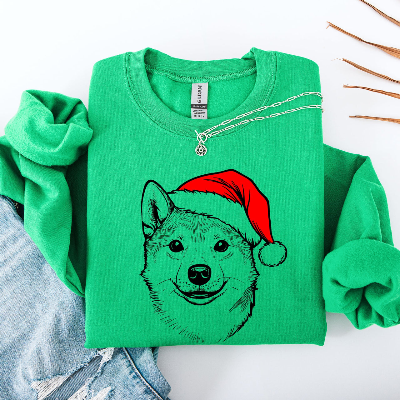 Shiba Inu Santa Claus Christmas Dog Lover Pet Portrait Holiday Joyful Sweatshirt