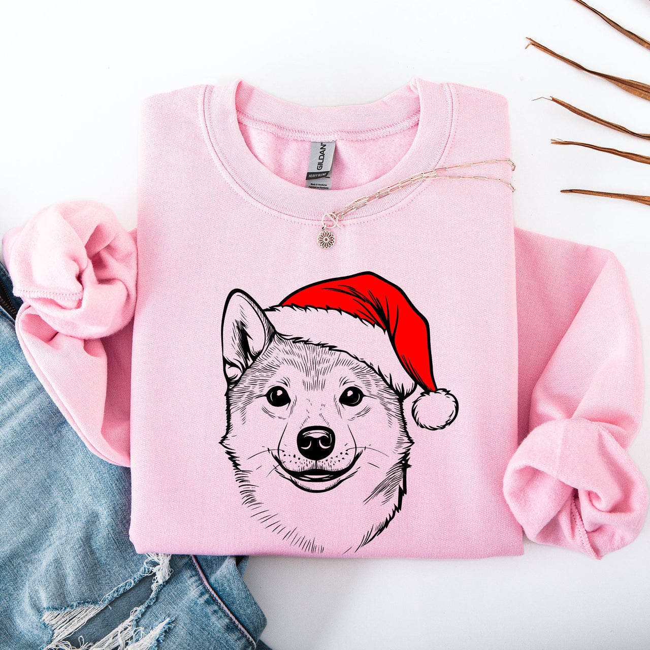 Shiba Inu Santa Claus Christmas Dog Lover Pet Portrait Holiday Joyful Sweatshirt