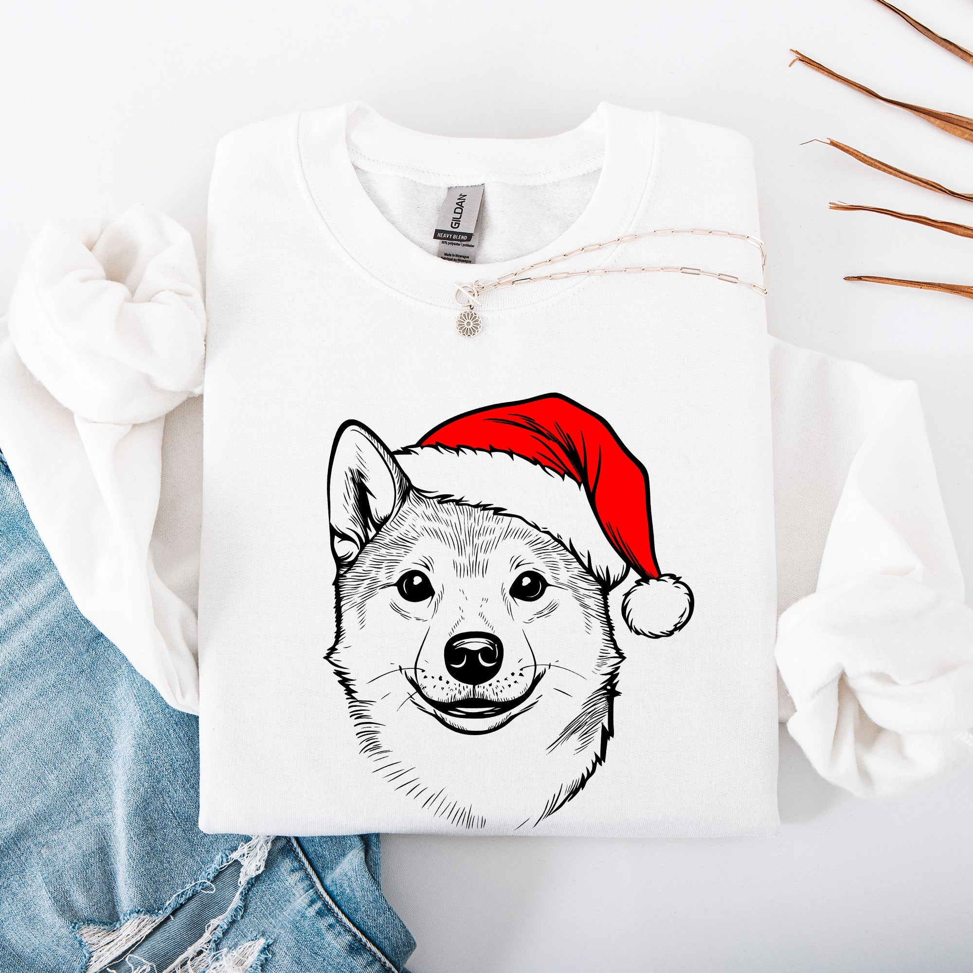Shiba Inu Santa Claus Christmas Dog Lover Pet Portrait Holiday Joyful Sweatshirt