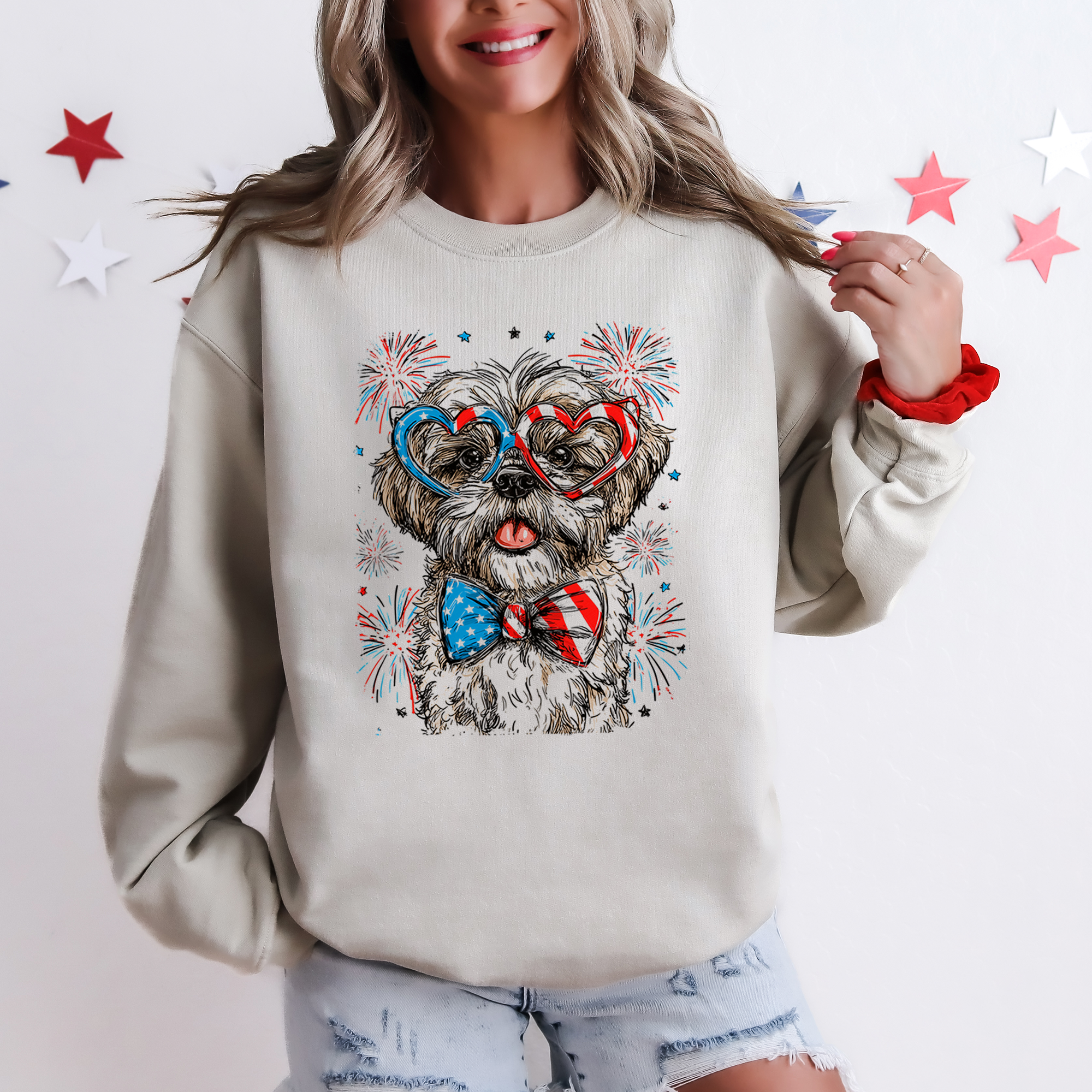 Shih Tzu Patriotic Dog USA America Pet Lover 4th Of July Independence Day Celebration Sweatshirt